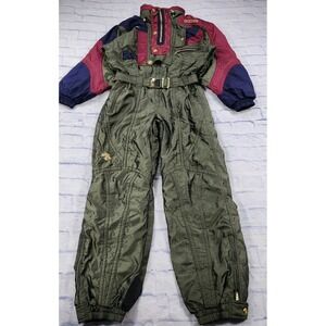 DESCENTE Suisse Team Ski Snow Suit MENS L Green Gold Jumpsuit VINTAGE 80s